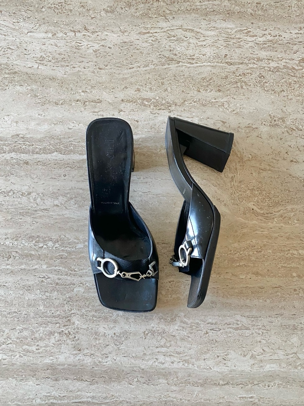 Vintage Prada Clasp Mule Block Heel Sandals - Picture 2 of 8